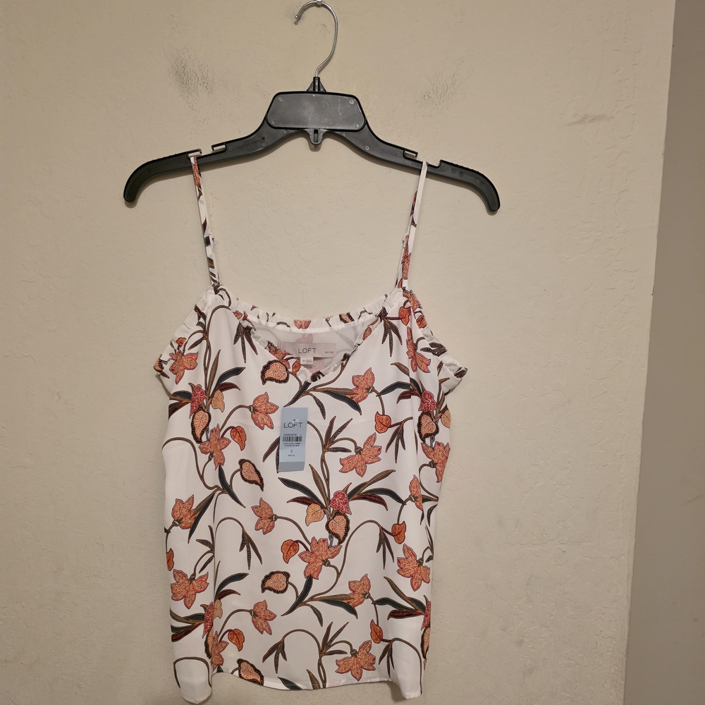 NWT LOFT  Petites White and Orange Floral Camisole Size Small Petite